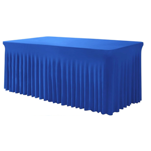 Table Skirt for 4 Foot Tables -  One-Piece Royal Blue Tablecloths and Skirt, Wrinkle Resistant Ruffles Elastic Cover for Banquets, Weddings, Events, Parties, 4x2 Ft