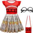 Choadam Mirabel Dress for Girls and Toddlers Princess Dress Costume Pink Dress (5-6 Years, Red 1)