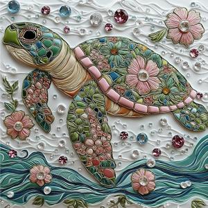 Sea Turtle Jigsaw Puzzles for Adults 500 Pieces Colorful Crystal Flower Ocean Puzzles Pretty Diamond Art Puzzle Difficult Unique Family Challenging Games Gift for Teens Adults Puzzle (20"x20")