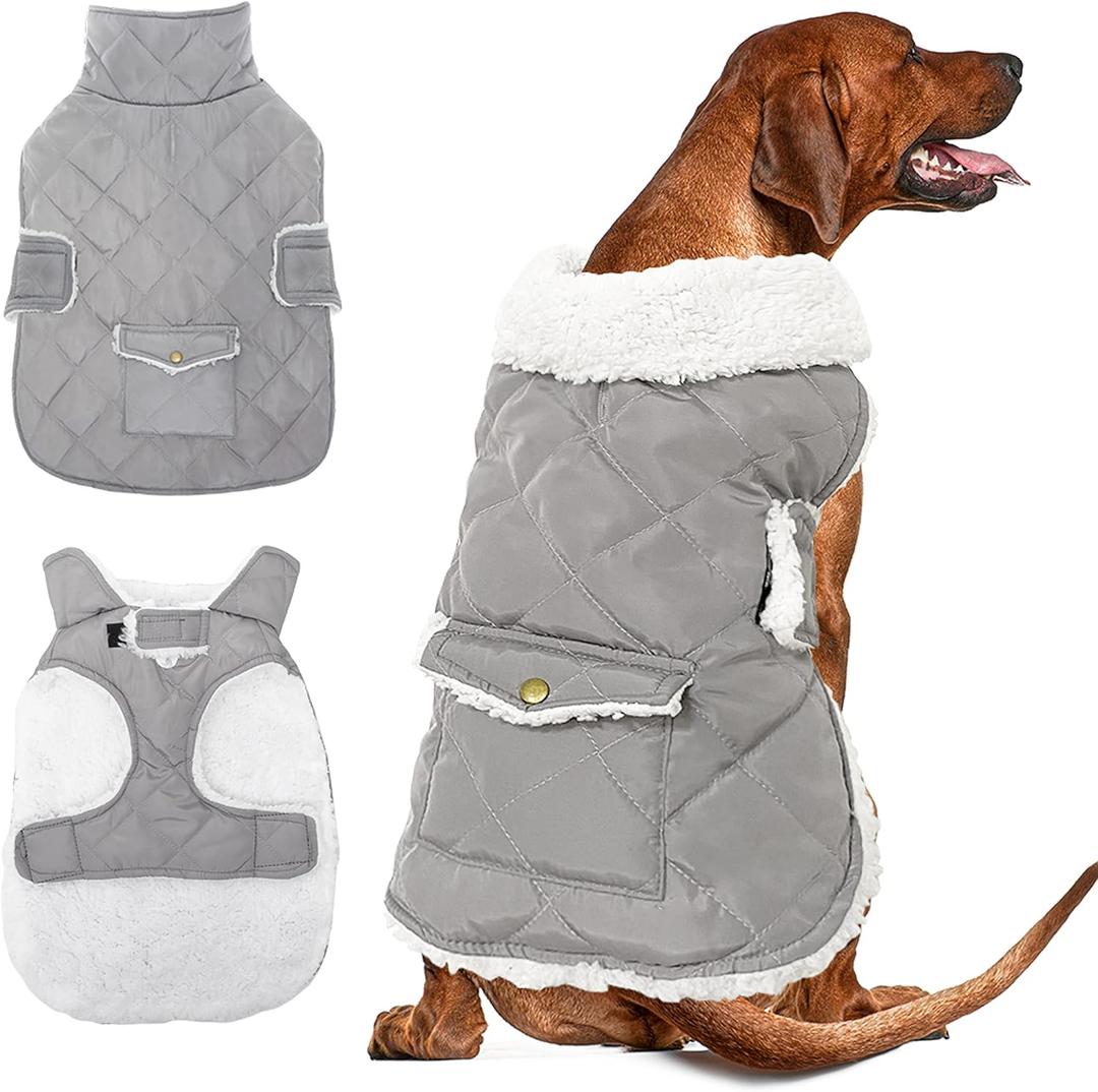 Dog Winter Coat - Windproof Fleece Warm Thick Dog Jacket Clothes for Cold Weather - Pet Vest Coat Outfits for Small Medium Large Dogs - Indoor & Outdoor Use (XXL) (Grey)