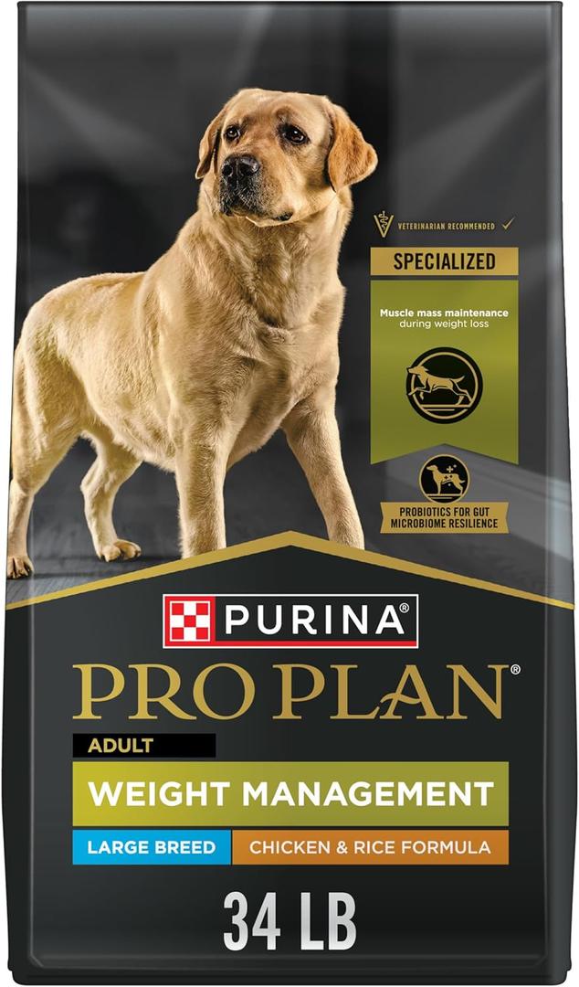 Purina Pro Plan Large Breed Weight Management Dry Dog Food, Chicken and Rice Formula - 34 lb. Bag, BEST BY JUL 2026