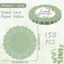 Kochorie 150 Pieces Lace Paper Doilies 12 Inches Round Sage Green Paper Doilies Disposable Decorative Placemats for Food Cakes Crafts Party Weddings Tableware Decoration