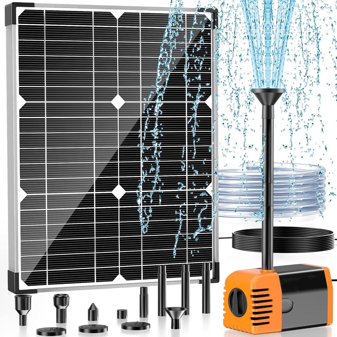 POPOSOAP 20W Solar Water Pump, Solar Powered Water Pump Outdoor with 320GPH Solar Pump, 7 Sprayers, 16.4ft Cable, 6.6ft Tubing for Outdoor Pond, Fish Tank and Garden Water Features