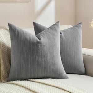 FUTEI Pack of 2 Chenille Decorative Throw Pillow Covers 20x20 Inch,Soft Crushed Striped Texture Cushion Case,Modern Home Decor for Couch Bed Living Room,Dark Grey
