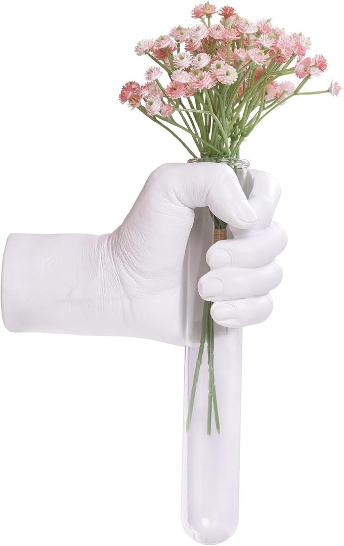 Hand Wall Vase, White Hand Sculpture for Kinetic Art,Unique Wall Spooky Hand Decor, Hanging Vase for Unique Decoration in Living Rooms, Entrance and Room,Palmistry vase Statue (White)
