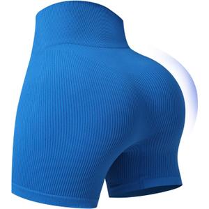 Women's Ribbed Seamless Biker Shorts, High Waist Yoga Shorts, Tummy Control Athletic Workout Shorts for Gym Fitness, Small