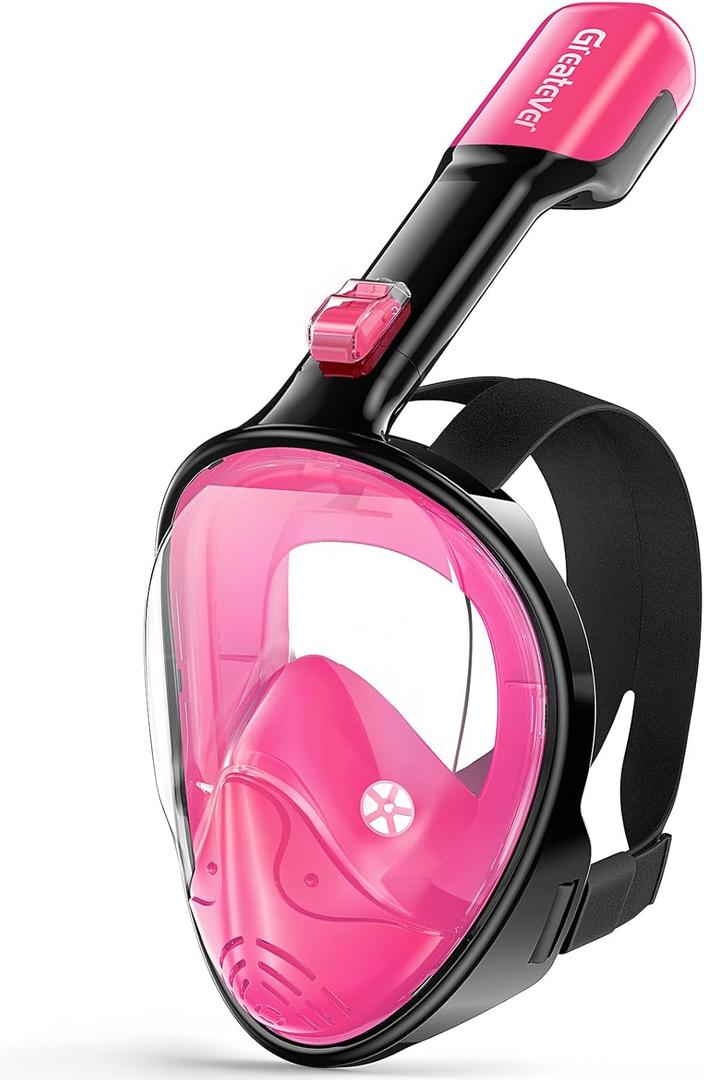 Greatever Full Face Snorkel Mask, Snorkeling Gear for Adults with Latest Dry Top Breathing System and Detachable Camera Mount, Foldable Snorkel Mask Adult, Snorkels Anti-Fog & Anti-Leak (Small-Medium, Plum Pink)