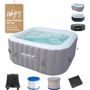 #WEJOY Portable Hot Tub 61X61X26 Inch Air Jet Spa 2-3 Person Inflatable Square Outdoor Heated Hot Tub Spa with 120 Bubble Jets