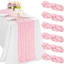 6 Pieces Pink Easter Spring 10FT Cheesecloth Table Runner Boho Gauze Fabric Table Runner Rustic Sheer Runner for Wedding Birthday Baby Shower Party Boho Table DecorationPink