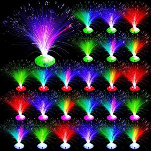 Retisee 24 Pcs Fiber Optic Lamp Multicolored Centerpiece Optic Lights Battery Powered with Cone Base Illuminated Crystals for Room Wedding Holiday Independence Day Tables Disco Party
