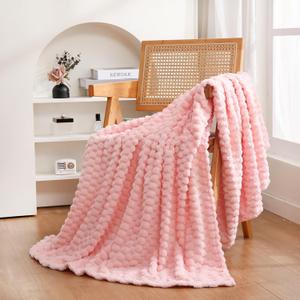 Puncuntex Light Pink Throw Blanket 60"×80" inches Fuzzy 3D Jacquard Decorative Flannel Fleece Super Soft Plush Cozy Blanket for Couch Sofa Chair Lightweight