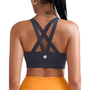 RUNNING GIRL Sports Bra for Women, Criss-Cross Back Padded Strappy Sports Bras Medium Support Yoga Bra with Removable Cups (XX-Large, B-dusty Blue)