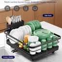 Kitsure Dish Drying Rack for Kitchen Counter, Stainless Steel Sink Organization and Storage Essentials with Cutlery Holder, Home and Appartment Decor, 12''W x 15.5''L, Black