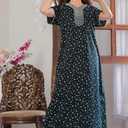 Mik & Misha Women's Cotton Printed Nighty/Night Gown Maxi Free Size (Dark Green)