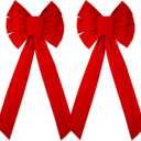 2Pcs Large Christmas Velvet Bows 35x 18 Inch Xmas Tree Decorative Large Velvet Bow Christmas Wreath Bow Holiday Ornaments for Home Indoor Outdoor Front Door Fence Stairs Railing Decorations (Red)
