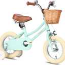 Petimini Girls Bike with Basket for 2-12 Years Old Kids, 12 14 16 18 20 Inch Bicycle with Bell Training Wheels, Multiple Colors (Mint)
