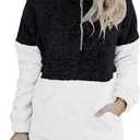 BTFBM Sherpa Fall Quarter Zip Pullover Women,Black,L (Black, L)
