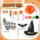 Geelin 38 Pcs Witch Theme Party Supplies Pink and Green Witch Hat Birthday Cake Topper Halloween Mini Broom and Artificial Rose Head Bat Bow Cake Decorations for Women(Bat)
