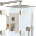 Hoimpro 12 Inch Rainfall Shower Faucet with 4 Full Body Shower Jet Fixtures Combo, Wall Mounted Shower System Set with Rain Mixer Shower Head and 2 in 1 Spray Handheld Showerhead, Brushed Nickel