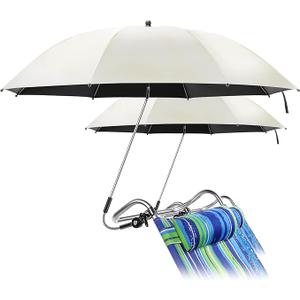Talltalk 2 Pcs Beach Umbrella with Universal Clamp Adjustable Beach Shade UV Protection Chair Portable Outdoor Umbrella for Camping Patio Chairs Golf Carts