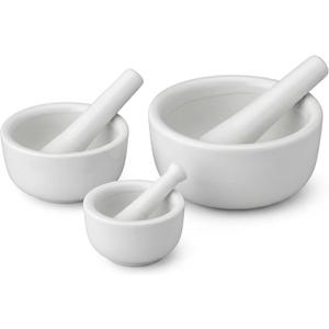 HIC Kitchen Mortar and Pestle Set, Fine Porcelain, Set of 3 Sizes, Spice Herb Grinder, Pill Crusher, Nut Butter Maker
