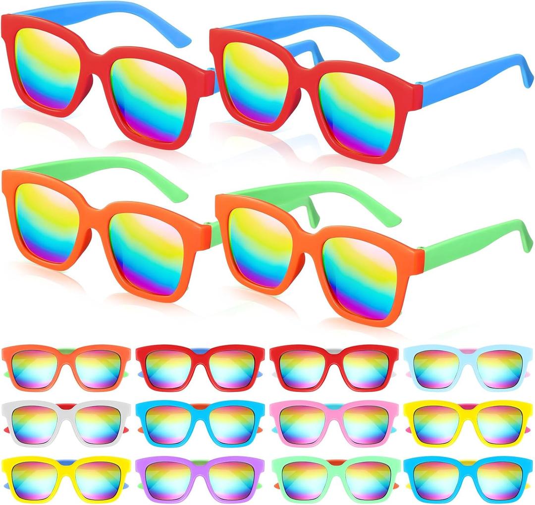 12 Set Summer Gifts for Kid Neon Sunglasses Party Favors with Card Pool Graduation End of The Year Supplies(Summer,Classic)