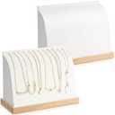 RattanView 2 Pieces Cambered Wooden Necklace Display Stand with Soft Mat Necklace Holder Jewelry Display for Vendors Home Boutique Countertop Pendant Chain Chokers Organizer Pendant(White,PU Leather)