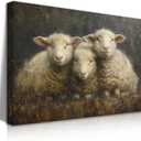 Vintage Three Sheep Oil Painting Canvas Wall Art  Rustic Farmhouse Animal Wall Decor for Living Room Bedroom | Retro Country Style Lamb Art Print framed 16x24in (16L" x24W")
