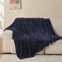 NEWCOSPLAY Super Soft Throw Blanket Dark Navy Premium Silky Flannel Fleece 3D Ribbed Jacquard Lightweight Bed Blanket All Season Use (Dark Navy Ribbed, Throw(50"x60"))