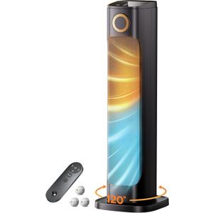 Patio Heater And Fan Combo for Indoor Use with 3 Heat Levels,1500W Tower Portable Electric Space Outdoor with Remote,Infrared Heater, 15H Timer, Oscillation, Quiet, for Garage, Room, Office BLACK (Inky)