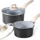 CAROTE 1.5Qt & 3.0Qt Sauce Pan Set with Lid Nonstick Ceramic Saucepan with Pour Spout 4 Pcs Sauce Pots Non-Toxic Cooking Pots (Black/Gray)