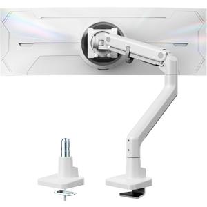 monTEK Heavy-Duty Monitor Arm for 17-57" Ultrawide Curved Screen, Supports up to 59.4 lbs, Adjustable Gas Spring Arm, 75/100 VESA Mount, Clamp & Grommet Desk Monitor Mount Single, White (Without USB)