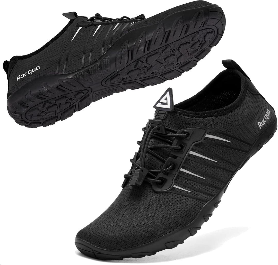 Racqua Water Shoes Quick Dry Barefoot Water Aqua Sport Beach Pool Swim Surf Diving for Men Women (Hd102-black) 36
