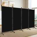 Room Divider, 6FT Tall Folding Partition Room Dividers 4 Panel, Portable and Freestanding Room Divider Screen Wall Divider for Home and Office, Black