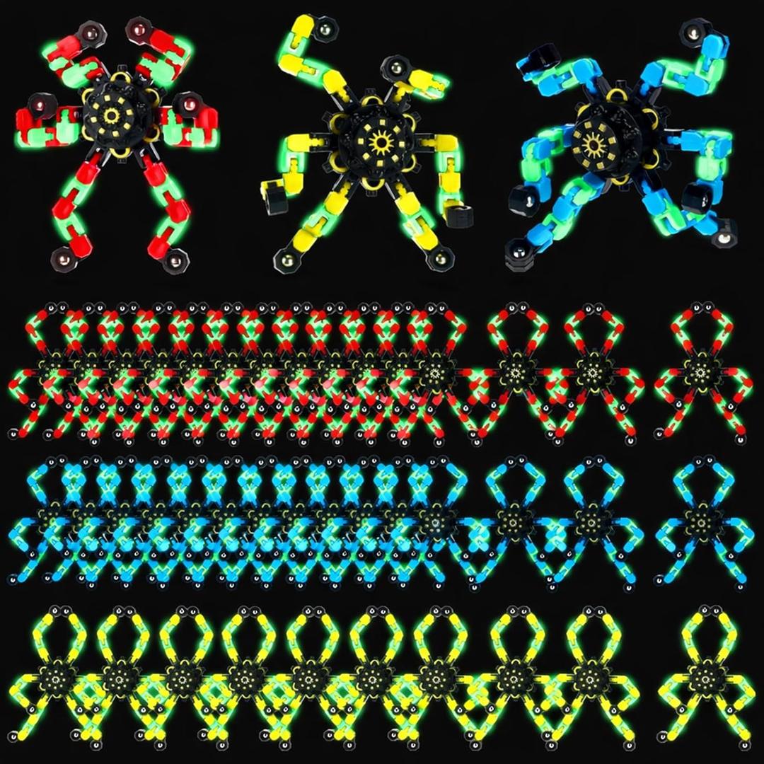 Jerify 40 Pack Funny Sensory Fidget Toy Transformable Chain Robot Finger Toy DIY Robot Mechanical Spinners Stress Relief Autistic Gifts for Adult Teen Prize Stuffer Party Favor(Luminous,Novel Color)