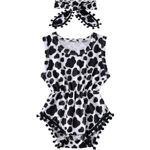 Leapparel Baby Girl Clothes  Floral Sleeveless Newborn Romper Jumpsuit Outfit Set with Headband (6-12 Months, 1-black White)