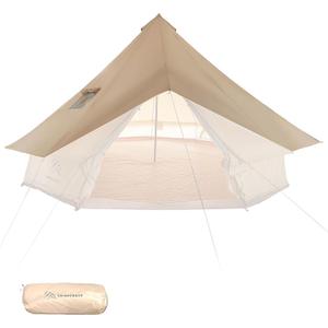 Bell Tent Rain Fly with Stove Jack, PU5000 Rain Cover for 16.5ft/5M | Waterproof Bell Tent Rain Cover with Roof Vents, 4-Season Rain Fly, Camping,Glamping,  Beige With Stove Jack