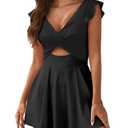 Women's One Piece Swimdress Tummy Control Swimsuits for Women Ruffled Bathing Suit V Neck Swimwear with Swim Skirt. Large