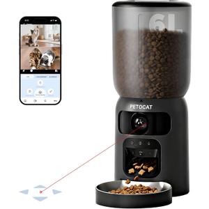 PETOCAT AI Automatic Cat Feeder with 2K HD Dual Cameras,5G&2.4G Wi-Fi 6L Cat Food Dispenser with Cats Recognition& Diet Tracking, Laser Interactive Toy & Two-Way Audio