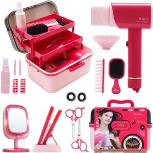 Hair Salon Toys for Girls 3-8,Pretend Hair Styling Set Barber Accessories Makeup Kit with Interactive Lights & Sounds,Educational Dress-Up Toy Vanities Birthday Gifts for Kids Ages 3,4,5,6,7,8