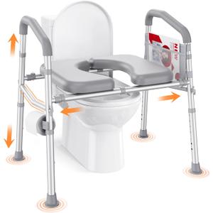 Toilet Seat Riser for Seniors, 500lb Anti-Wobble Anti-Tip Design Large Size for Large People, Handicap Elevated Toilet Seat, Adjustable Height & Width with Handles, Fit Any Toilet