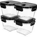 32oz Square Glass Food Storage Containers with Lids, 4 Cup Glass Soup Containers, Heat-Resistant BPA free Square Meal Prep Bowls for Microwave, Freezer, Dishwasher safe (4Packs)