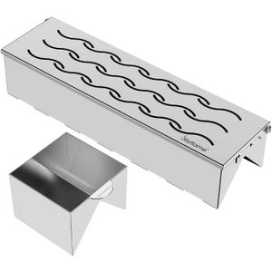 Skyflame Stainless Steel Smoker Box with Canister Can, Double V-Shape BBQ Wood Chips Smoky Box Designed by Wavy Vent and Hinged Lid, 12 Compact Size for Gas/Charcoal Grill Kebob Smoky Grilling
