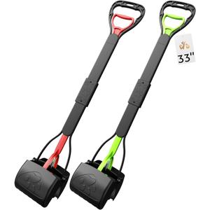 33" Pooper Scooper 2 Pack, XL Tall Handle No Touch Dog Pooper Scooper for Large Small Dogs, Durable Spring & Lightweight, Large Pooper Scooper for Dogs Heavy Duty, Portable Dog Poop Pick Up Tool