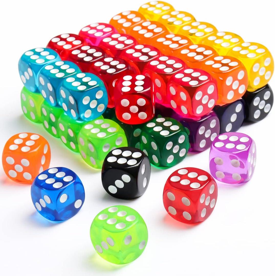 50 Pieces Dice Set, 14mm Bulk 6 Sided Colored Dices for Board Games, Math Learning, Classroom