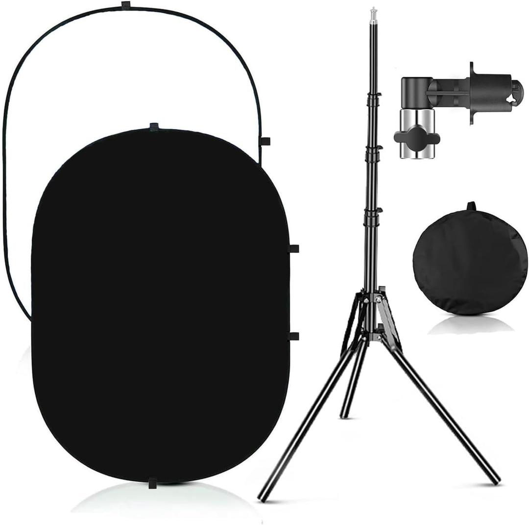 YUOCU 3.3x5ft/ 1x1.5m Chromakey Black White Backdrop with 6.23ft Stand, 2-in-1 Black Screen White Screen Collapsible Reversible Pop-Up Background Panel for Photography, Live Streaming, Video Shooting