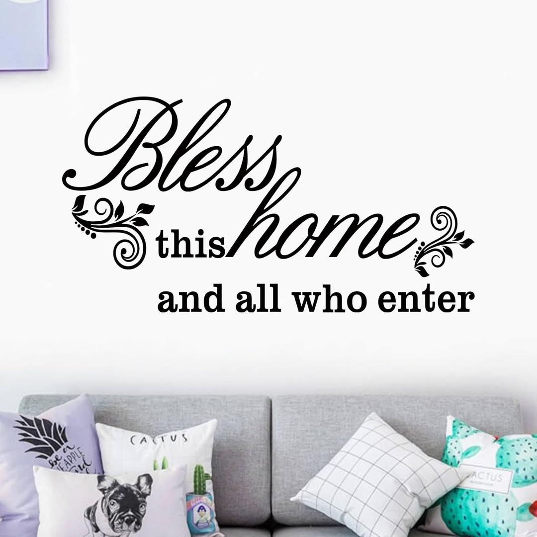 Living Room Quotes Wall Stickers: Family Bedroom Inspirational Home Vinyl Art Wall Stickers - Kitchen Door Wall Decor - Bless This Home 28.6" X 15"