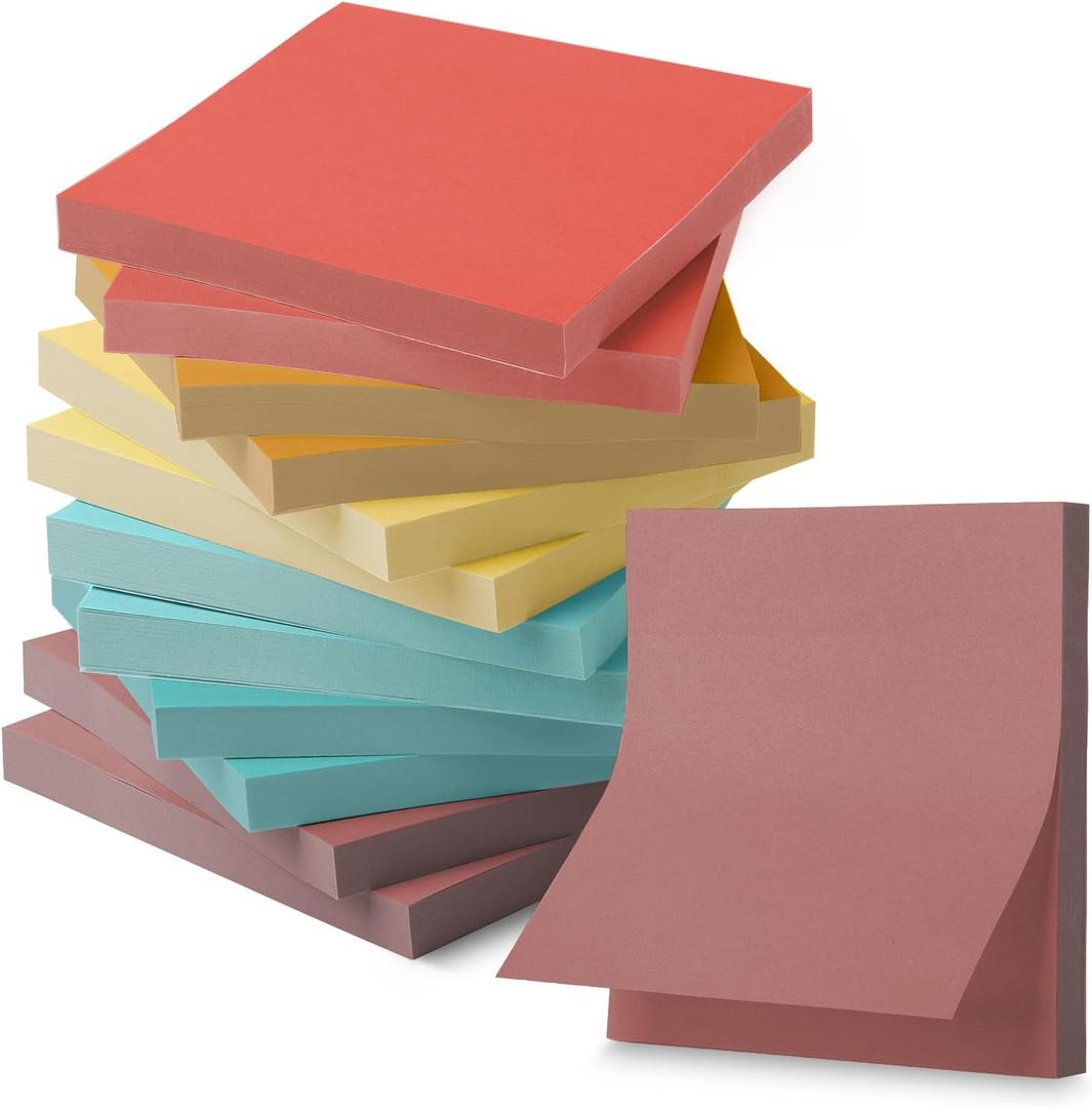 Mr. Pen- Sticky Notes, 3"x3", 12 Pads, 600 Sheets, Vintage and Retro Colors, Sticky Notes Bulk, Self-Stick Note Pads, Perfect for Office, School, Home, Study & Organization
