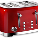 Roter Mond 4 Slice Toaster Retro Stainless Steel with Bagel Defrost Cancel Function, 6 Browning Settings, Extre Wide Slot and Removable Crumb Tray, Red, ST033