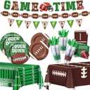 173PCS Football Party Supplies Kit for 24 Guests - Football Birthday Supplies with Paper Plate Napkin Big Cup Cutlery Banners Touchdown Tablecloth Tailgate Party Decorations(A)
